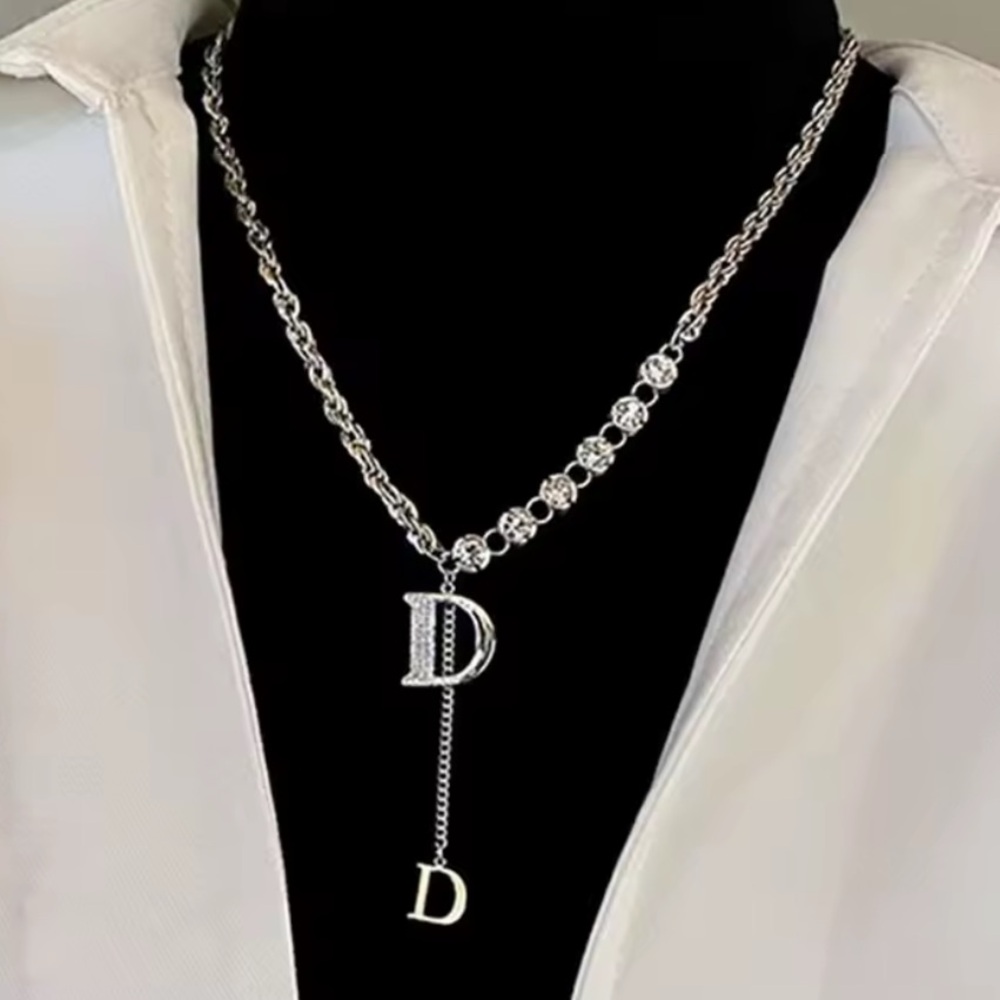 Dior Elegant Silver Initial Necklace